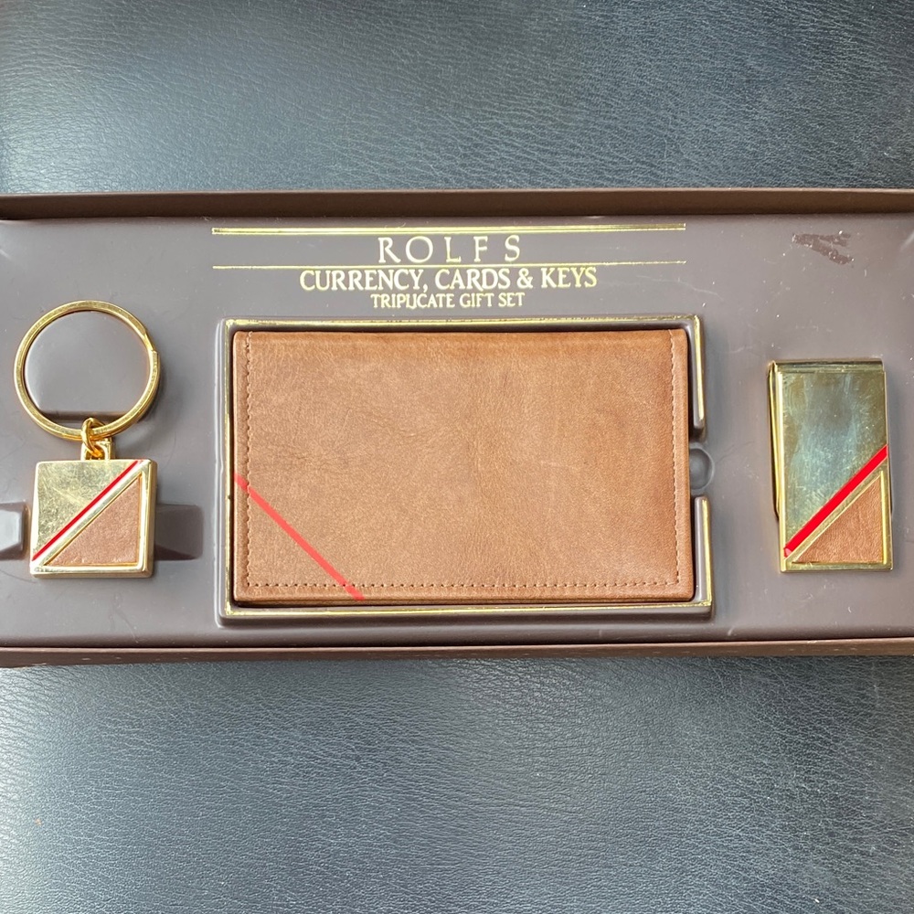 Rolfs Tan and Gold currency, Key & Cards Holder Set
